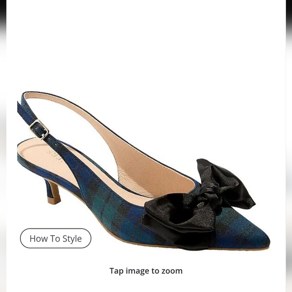 Jack Rogers Debra Tartan Plaid Satin Bow Slingback Kitten Heels Pumps size 8.5